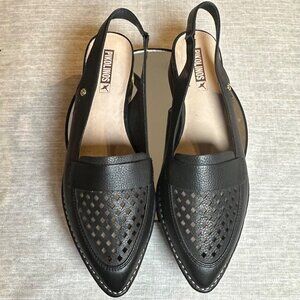 Pikolinos Women’s Black Leather Slingback Flats Cutout Loafers EU 40 US 9-9.5